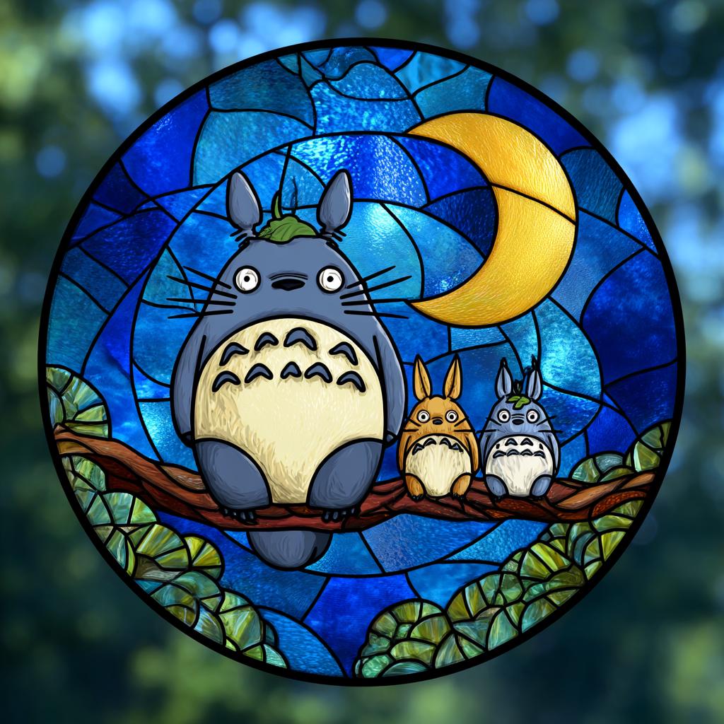 Ghibli My Neighbor Totoro Totoro Fam Stained Glass Suncatcher