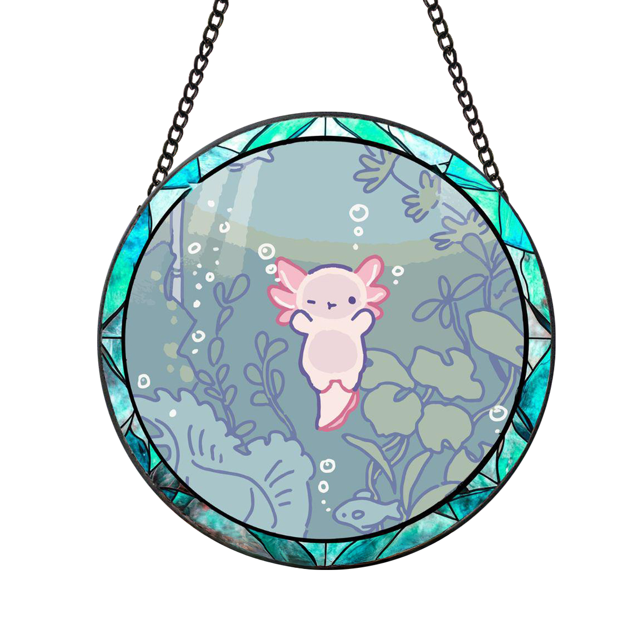 Chibi Pink Axolotl Cute Stained Glass Suncatcher - Hanging Decorations Vers 4