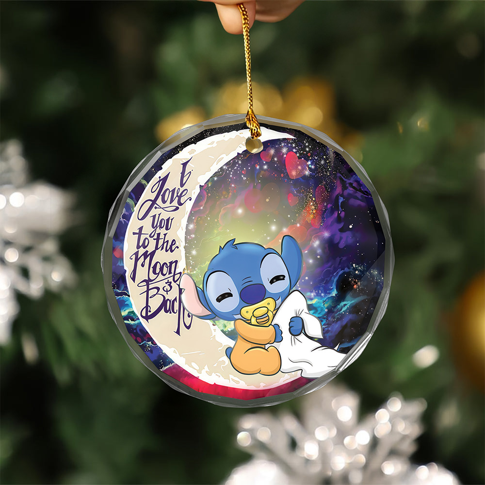 Cute Baby Stitch Galaxy Glass Ornament