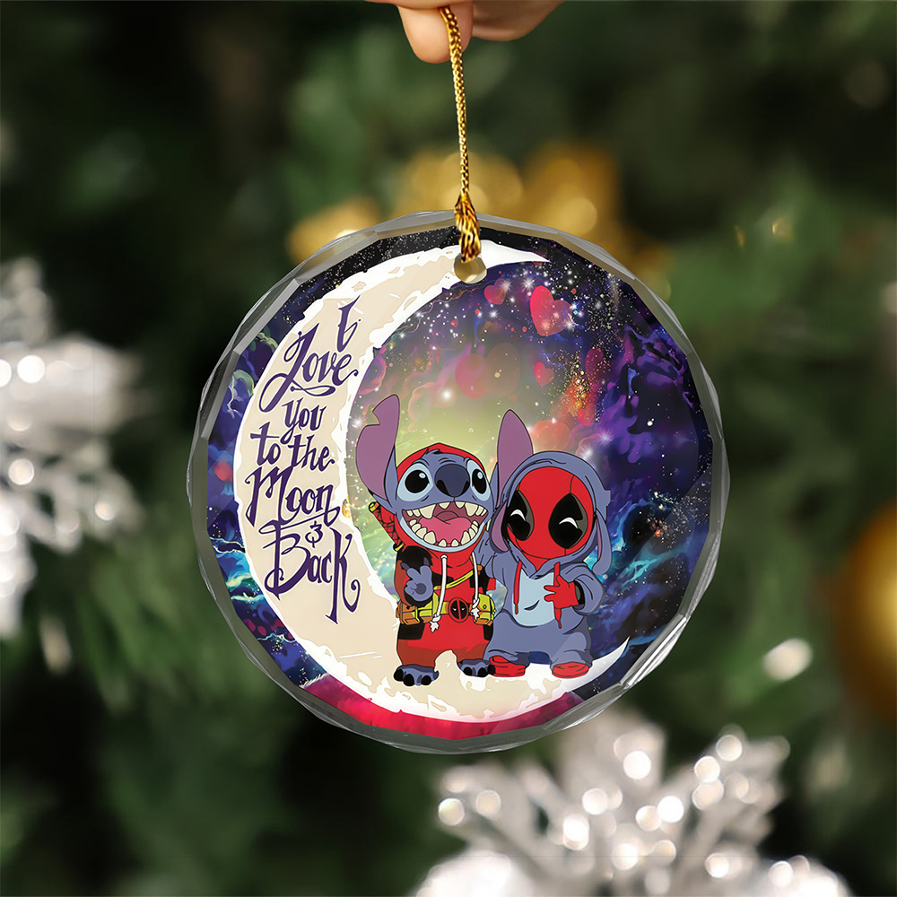 Deadpool Stitch Love You To The Moon Galaxy Glass Ornament