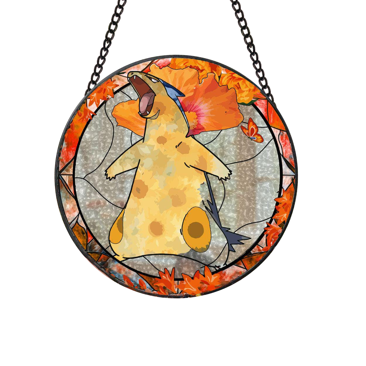 Pokemon Typhlosion Autumn Blossom Stained Glass Suncatcher