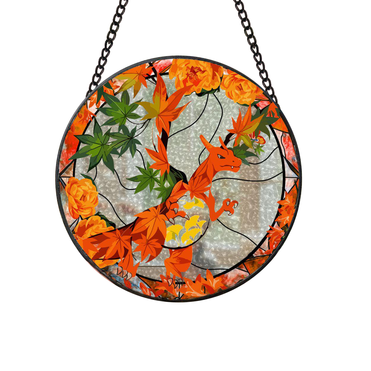 Pokemon Charizard Autumn Blossom Stained Glass Suncatcher