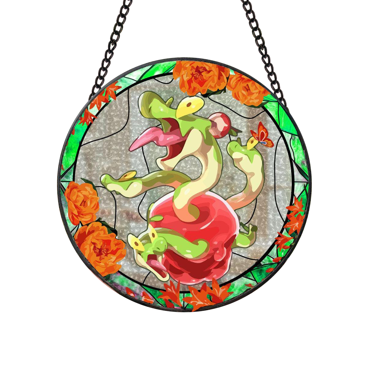Pokemon Hydrapple Autumn Blossom Stained Glass Suncatcher