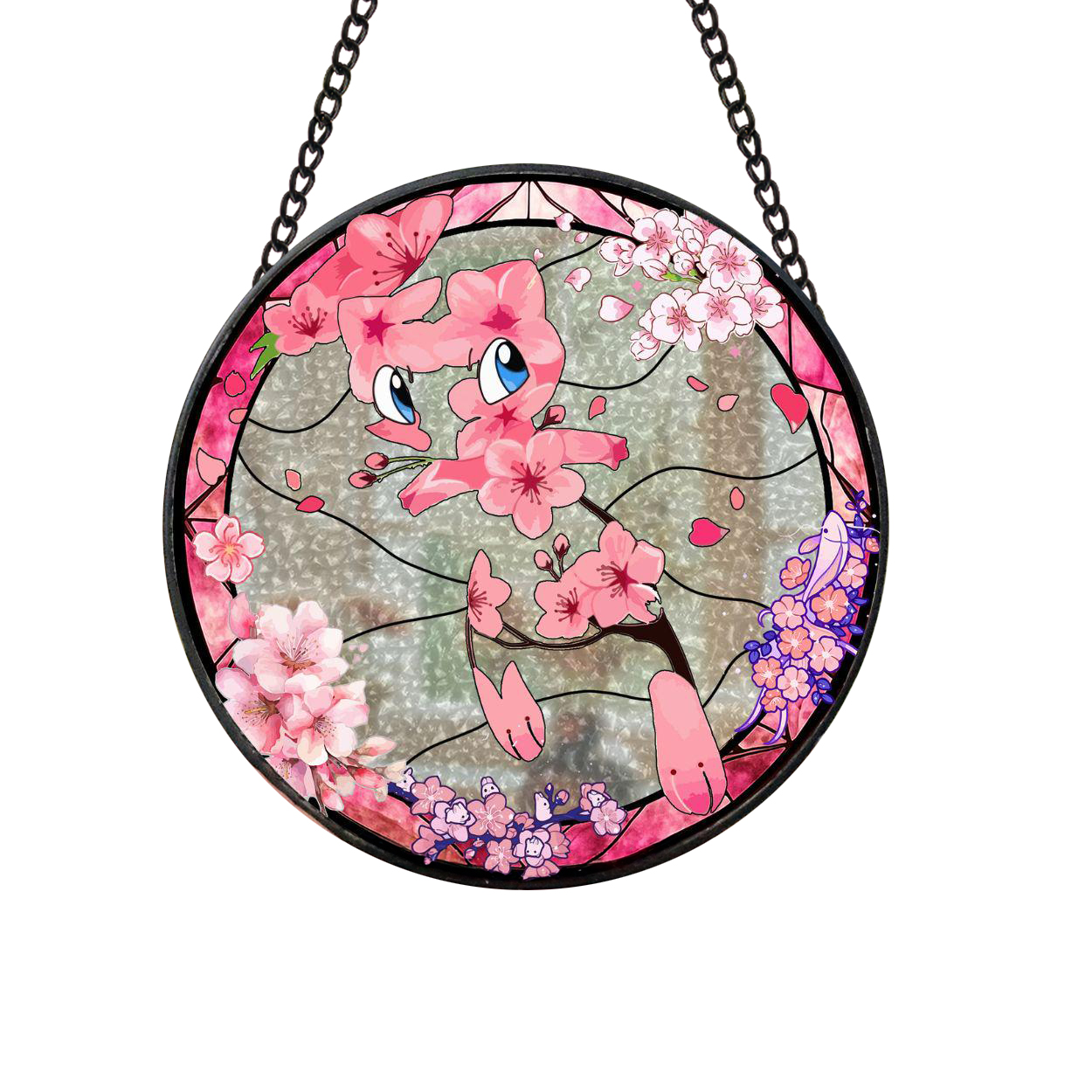 Pokemon Mew Autumn Blossom Stained Glass Suncatcher