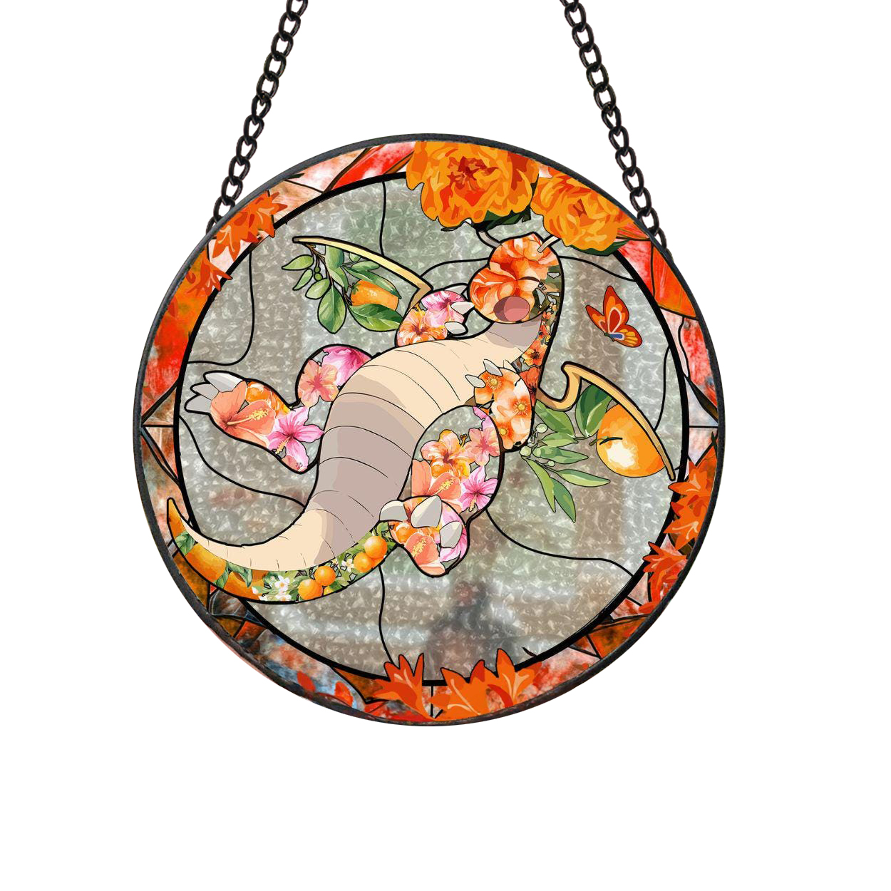 Pokemon Dragonite Autumn Blossom Stained Glass Suncatcher