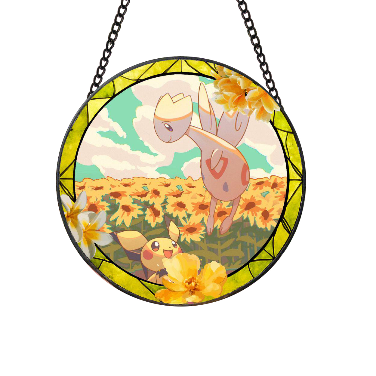 Pokemon Togepi and Pichu Autumn Blossom Stained Glass Suncatcher