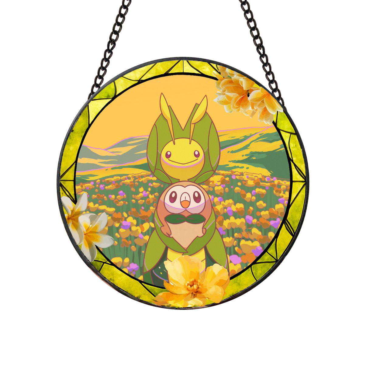 Pokemon Grass Type Fun Cartoonized Stained Glass Suncatcher
