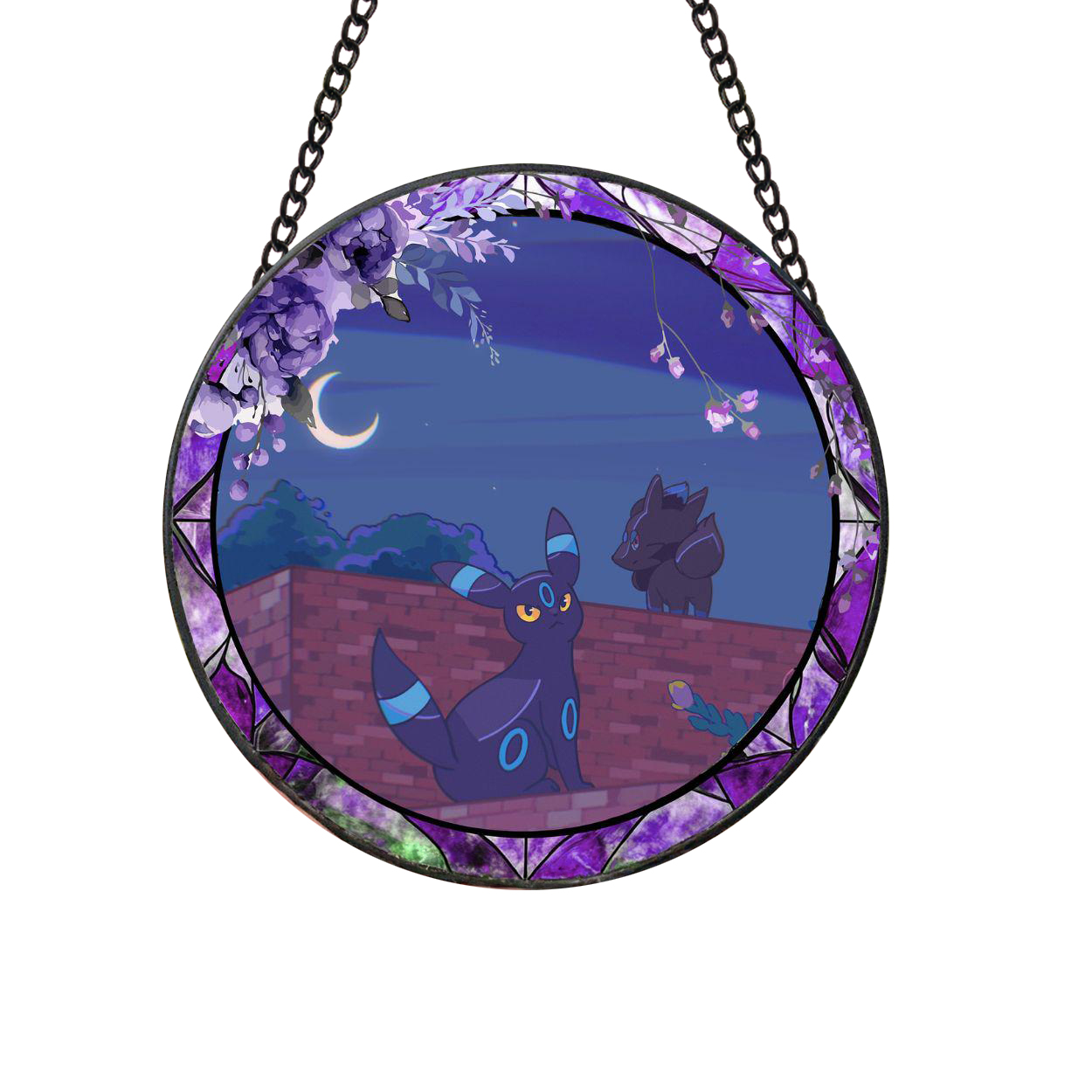 Pokemon Shiny Umbreon Fun Cartoonized Stained Glass Suncatcher