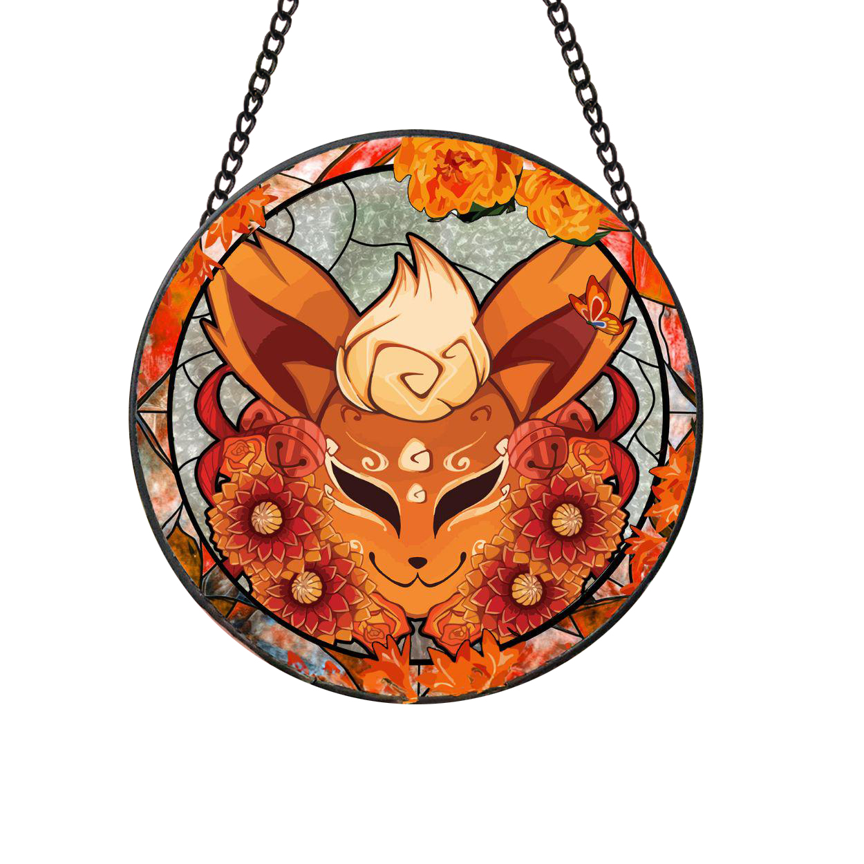 Pokemon Eevee Evolution Mythic Flareon Stained Glass Suncatcher
