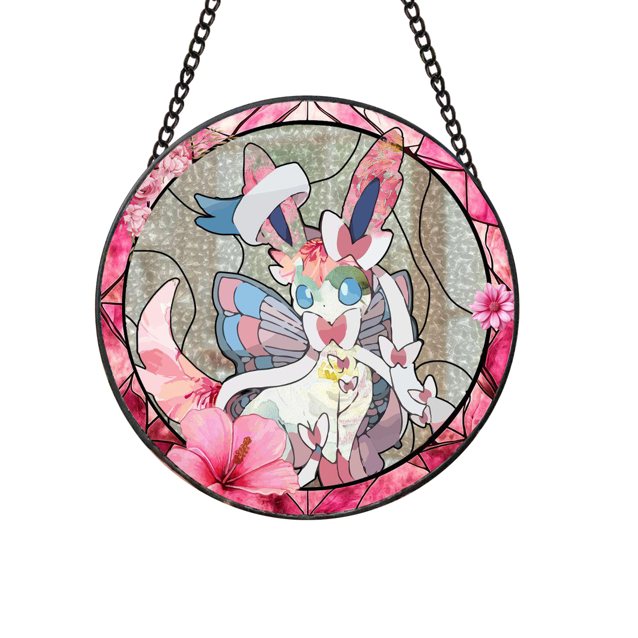 Pokemon Eevee Evolution Mega Sylveon Blossom Stained Glass Suncatcher