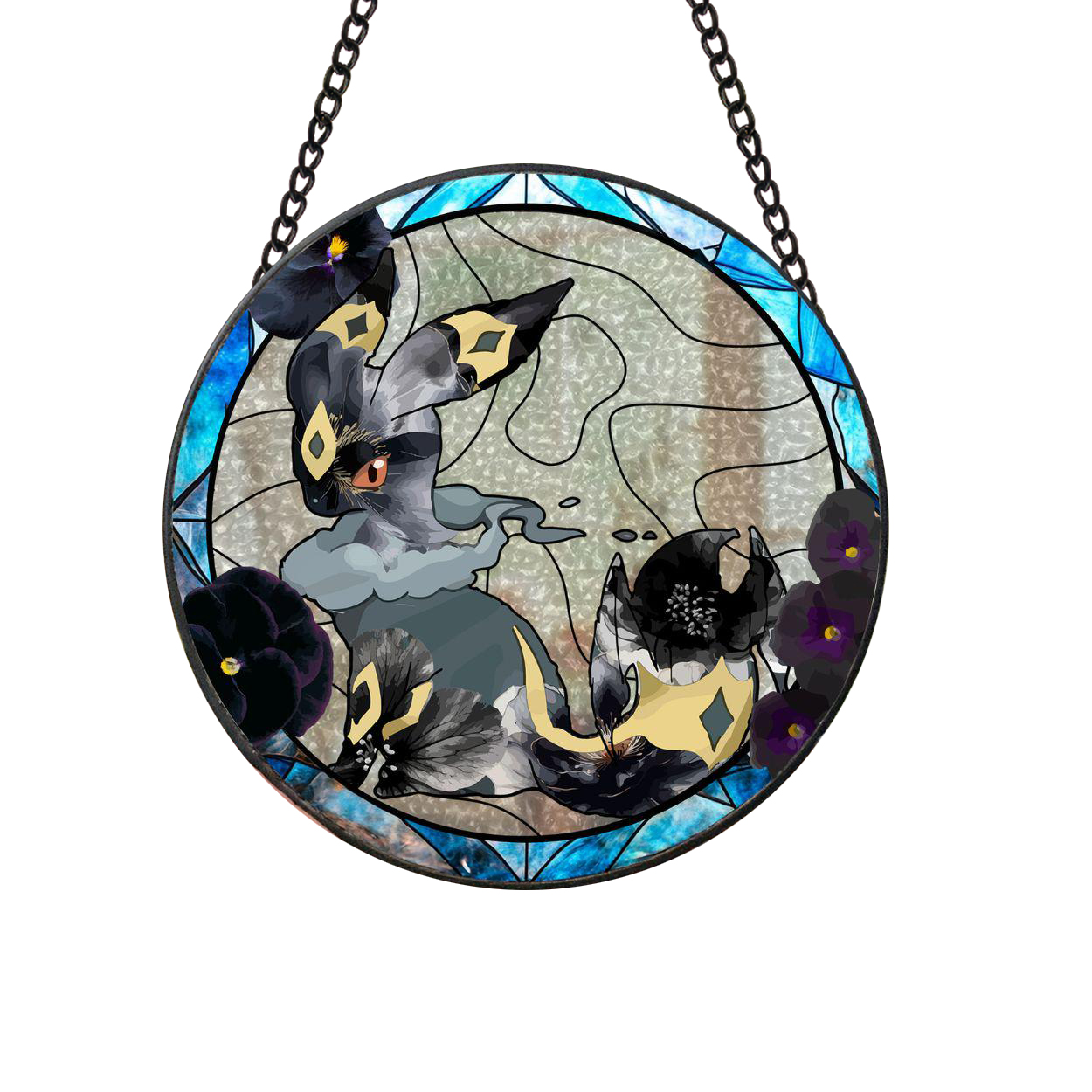 Pokemon Eevee Evolution Mega Umbreon Blossom Stained Glass Suncatcher