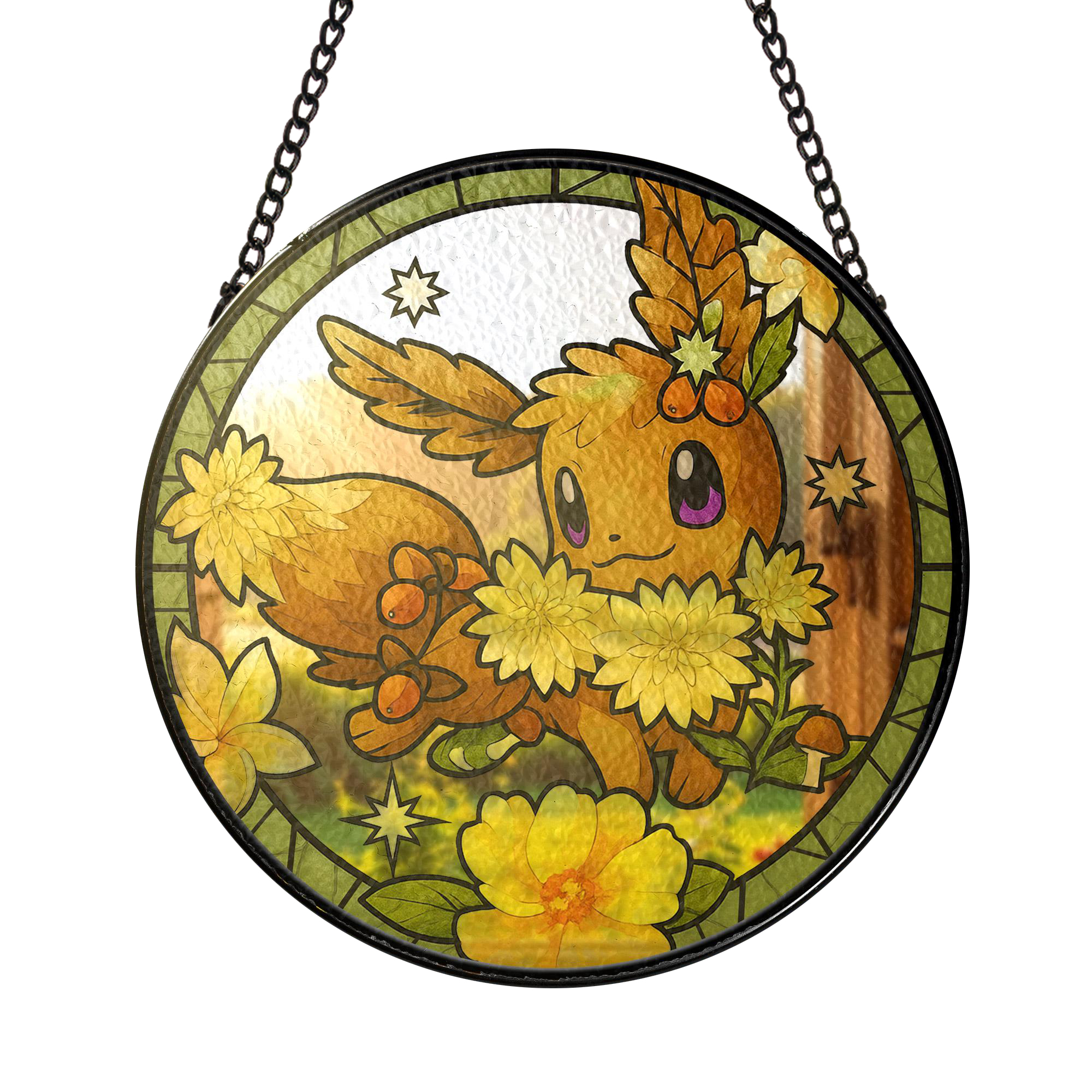 Pokemon Floral Eevee Stained Glass Suncatcher