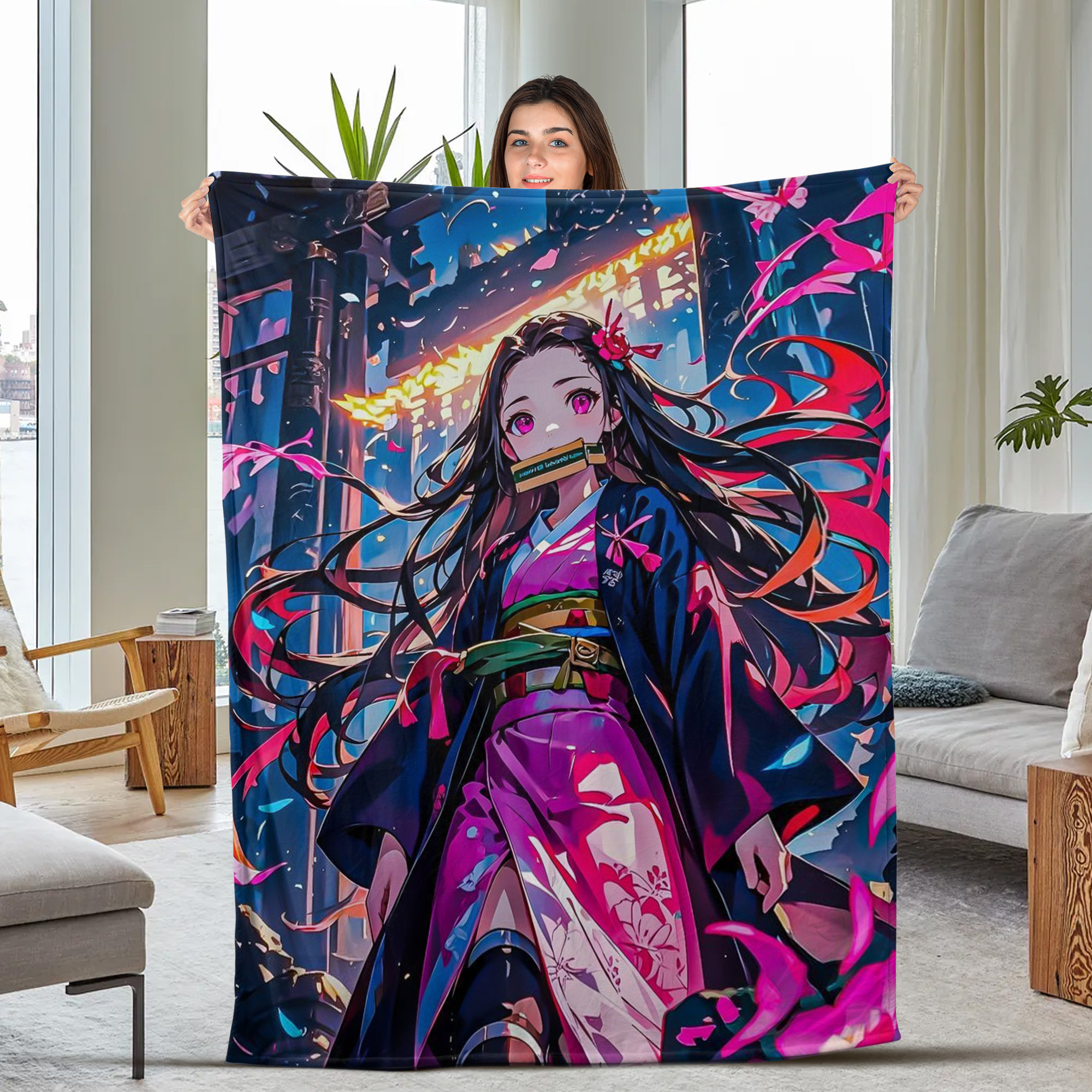 Demon Slayer Nezuko Neon Art Blanket