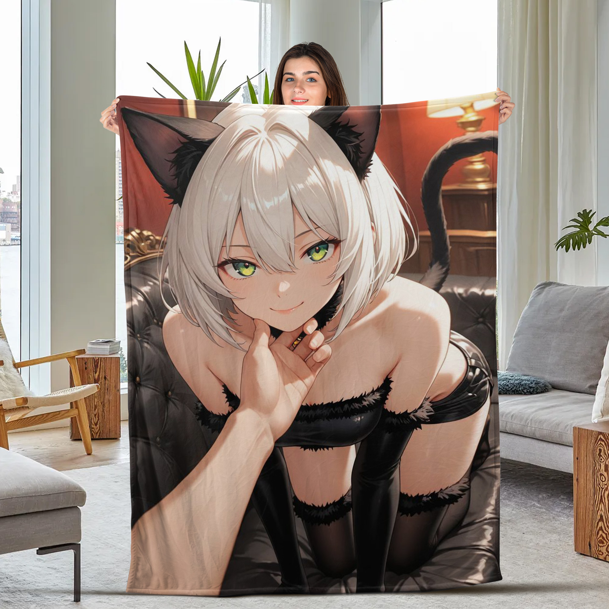 Anime Waifu Cat Girl Blanket