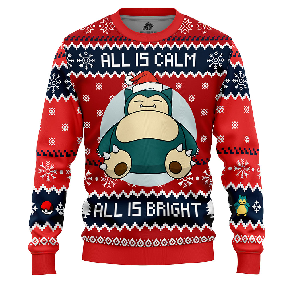 1 All is Calm All Bright Snorlax Pokemon v2 Ugly Christmas Sweater kid - Image 1