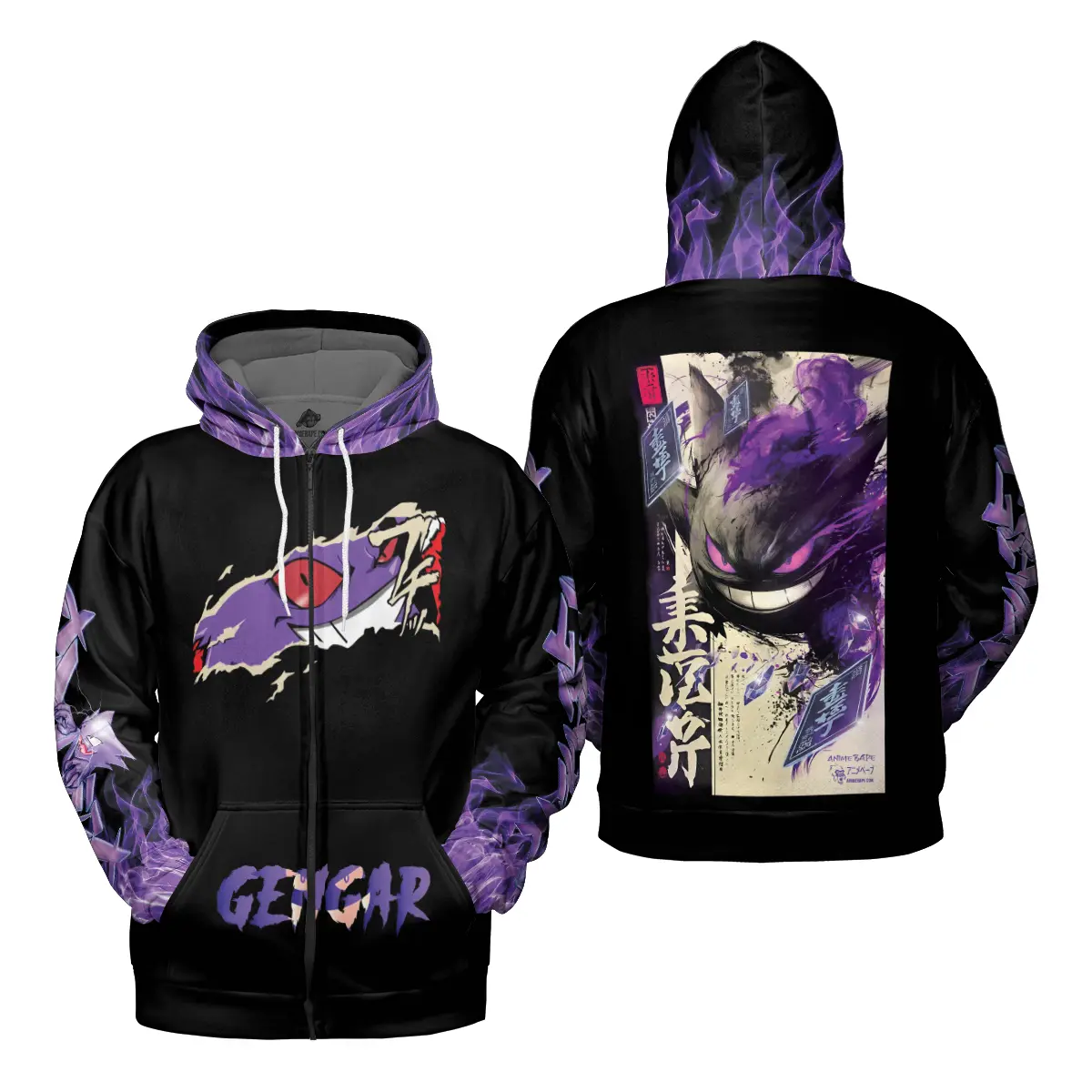 3 Gengar Pokemon V2 Streetwear Zip Hoodie Jacket copy Pokemon Gengar Streetwear Zip Hoodie Jacket - Image 1
