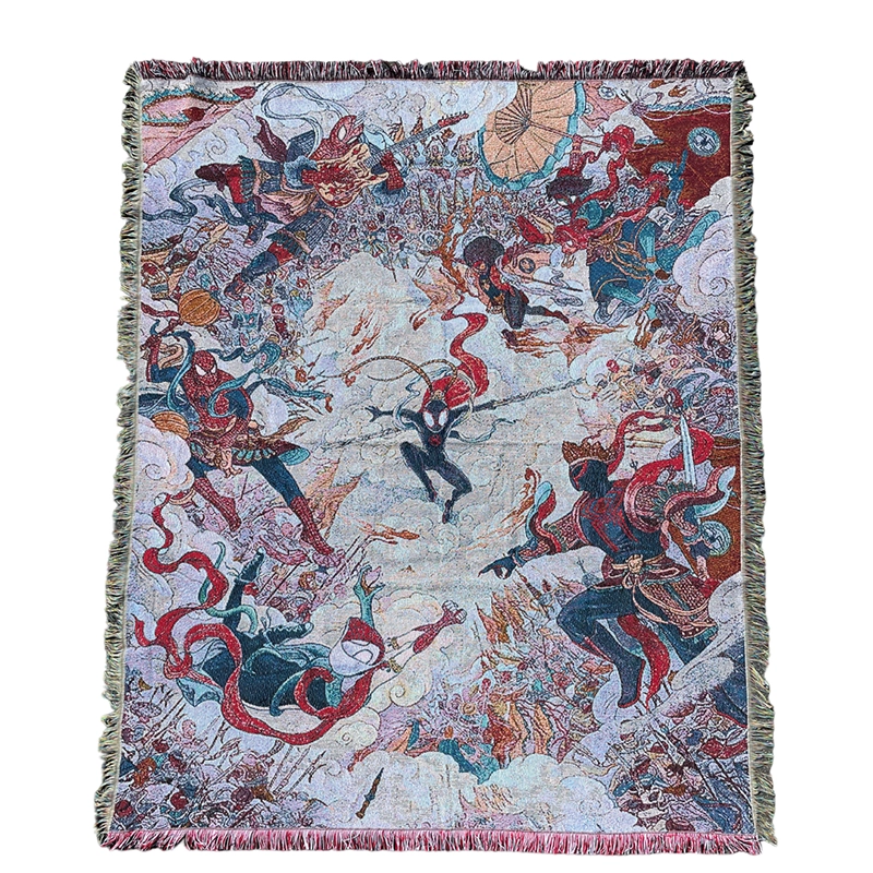 Vintage Spiders Tapestry 1 Marvel Spiderman Chinese Gods Tapestry Blanket Bedspread - Image 1