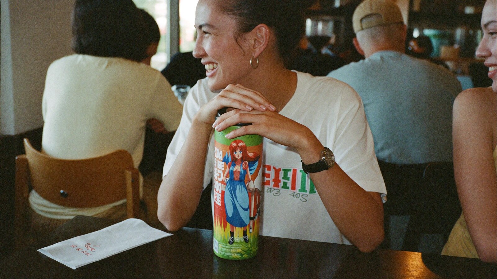Anime-inspired 20 oz tumblers in a social or layered scene with friends