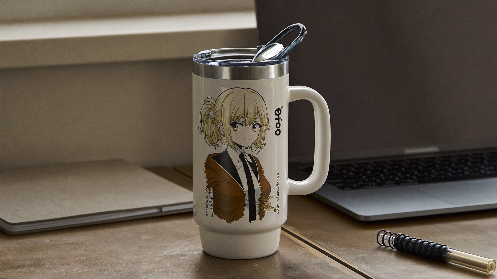 Anime-inspired 40 oz tumblers styled in a natural daylight scene