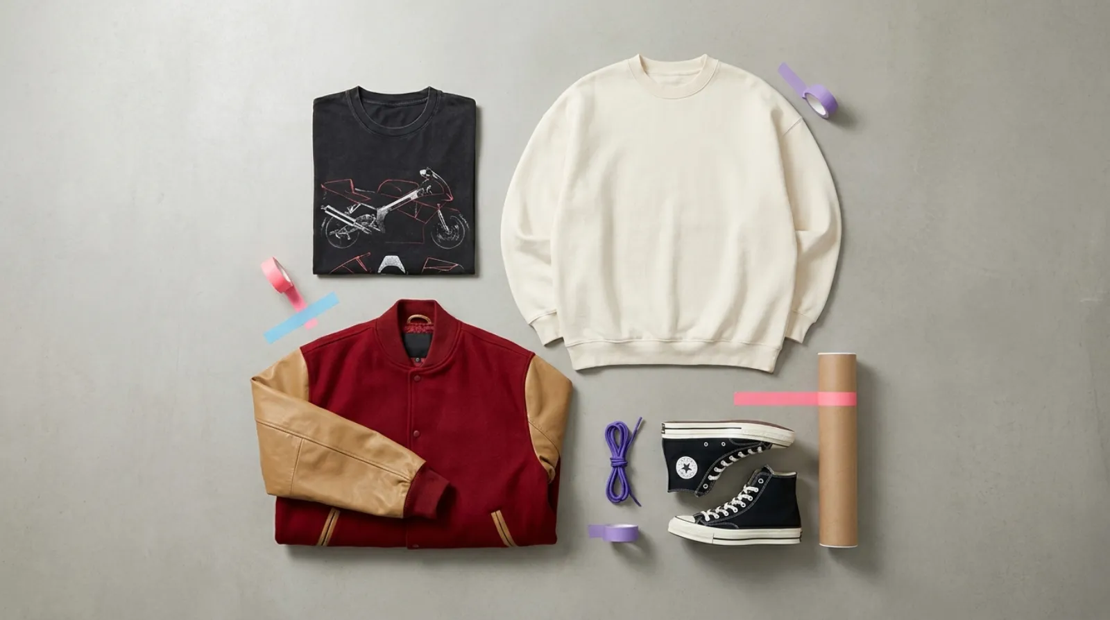 Flat-lay of an Akira shirt with vintage anime streetwear apparel