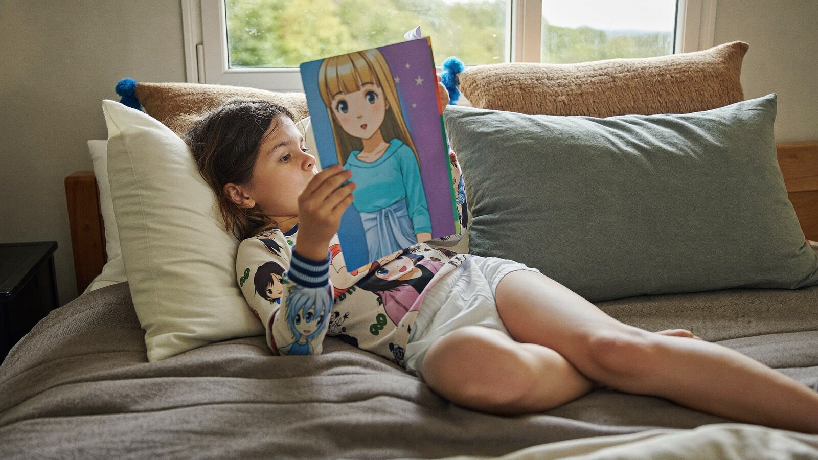 Anime-inspired kids styled in a natural daylight scene