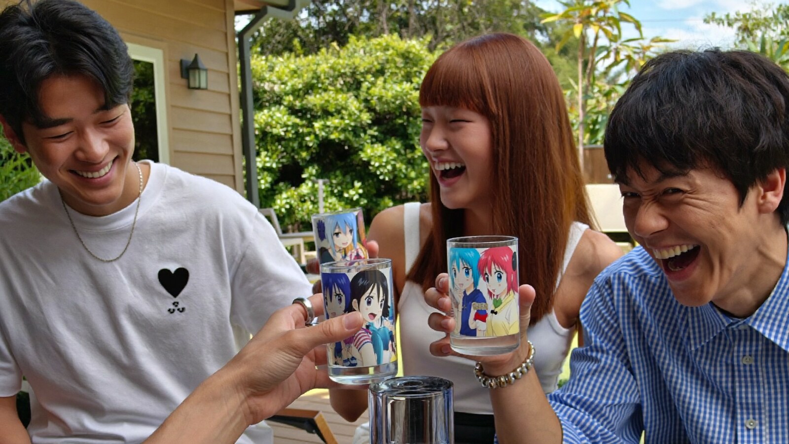 Anime-inspired anime tumbler in a social or layered scene with friends
