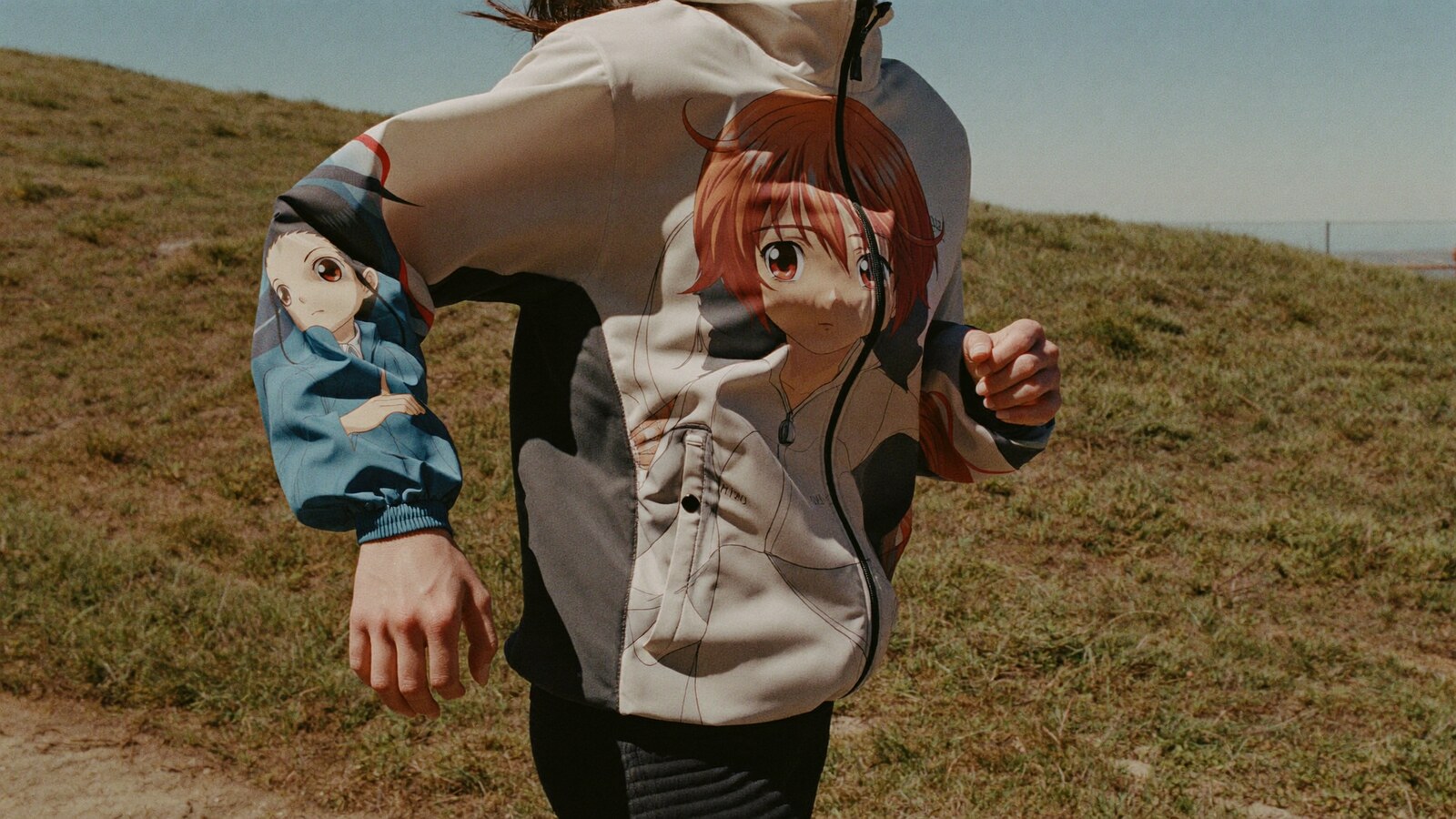 Anime-inspired anime windbreaker jackets styled in a natural daylight scene