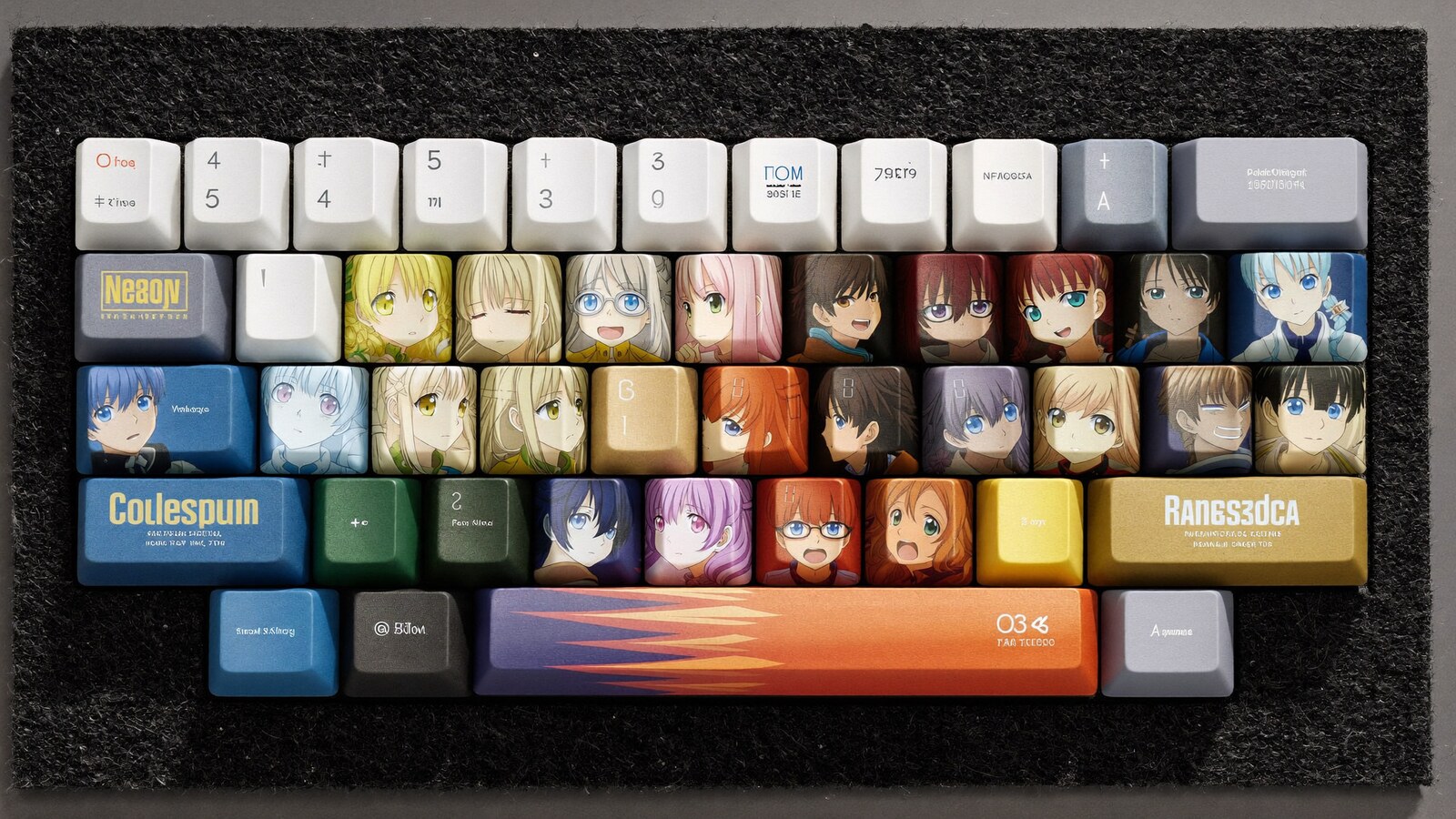 Anime-inspired backspace keycap in a social or layered scene with friends
