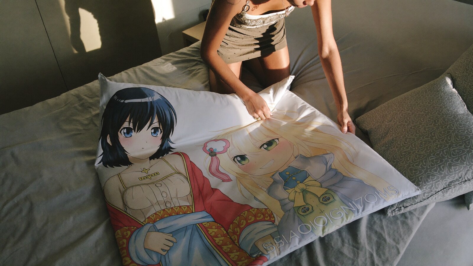 Anime-inspired bedding sets styled in a natural daylight scene