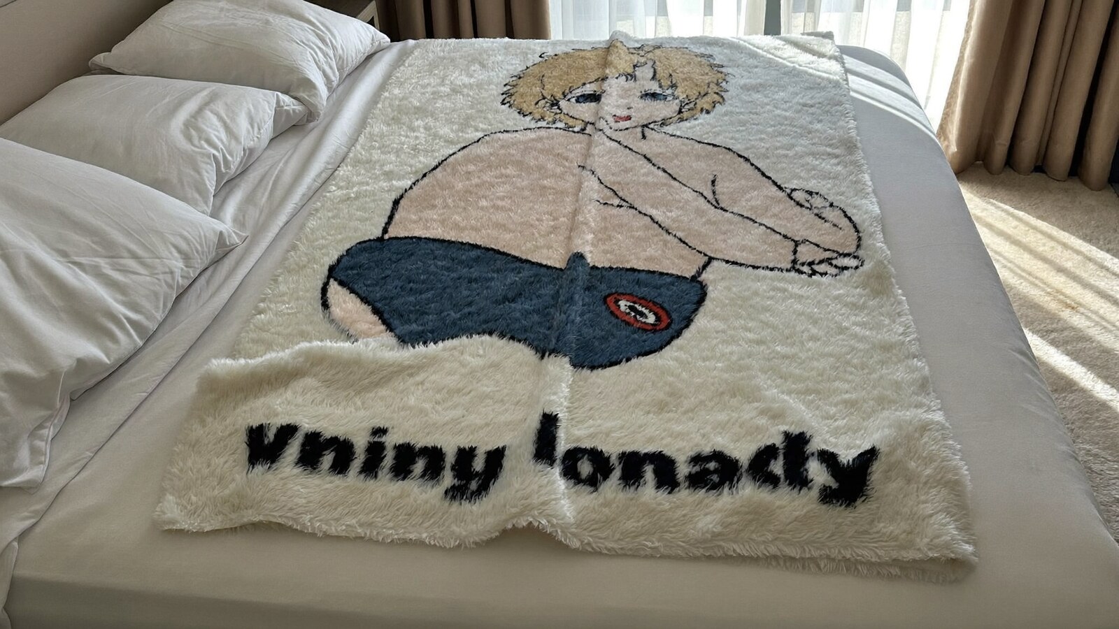 Anime-inspired blanket styled in a cinematic scene