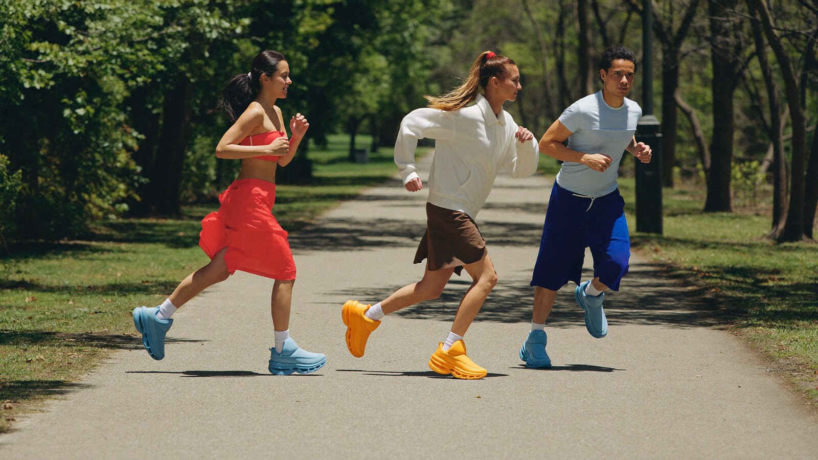 Anime-inspired bounce shoes in a social or layered scene with friends