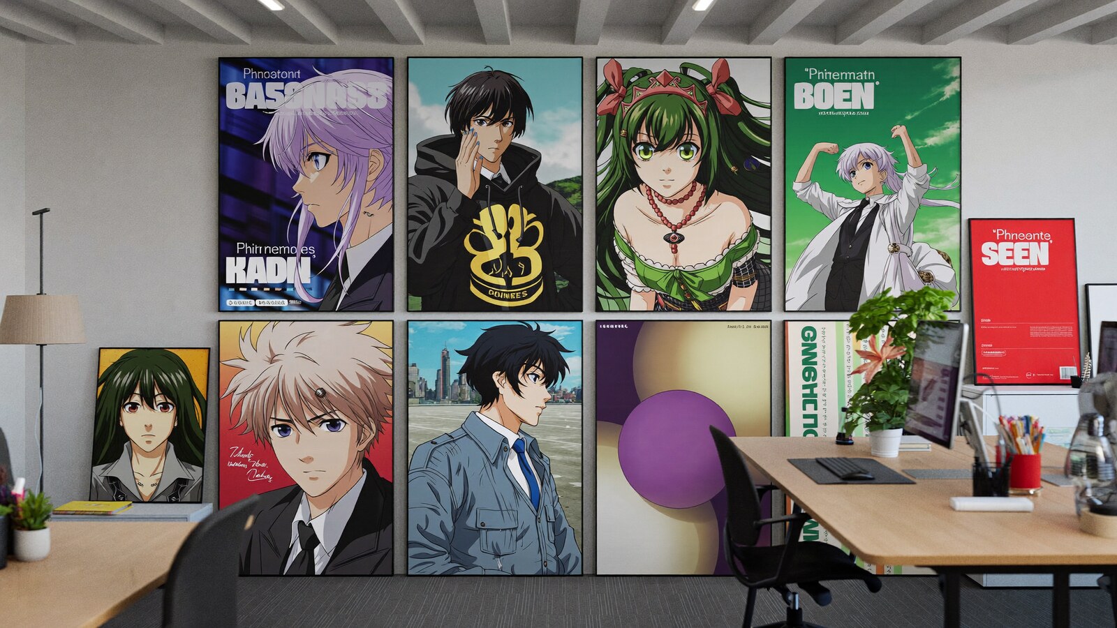 Anime-inspired canvas prints styled in a natural daylight scene