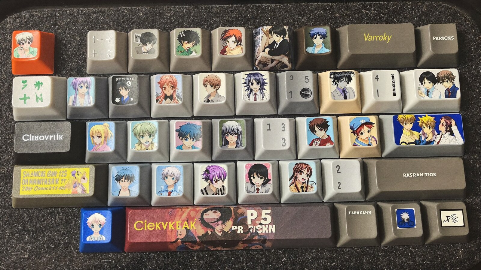 Anime-inspired capslock keycap in a social or layered scene with friends