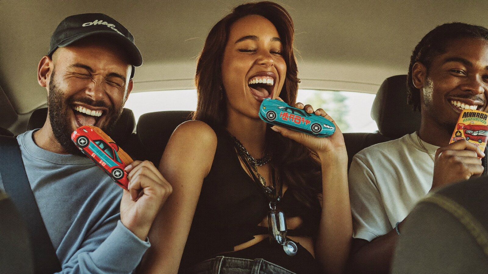 Anime-inspired car coasters auto cup holder in a social or layered scene with friends