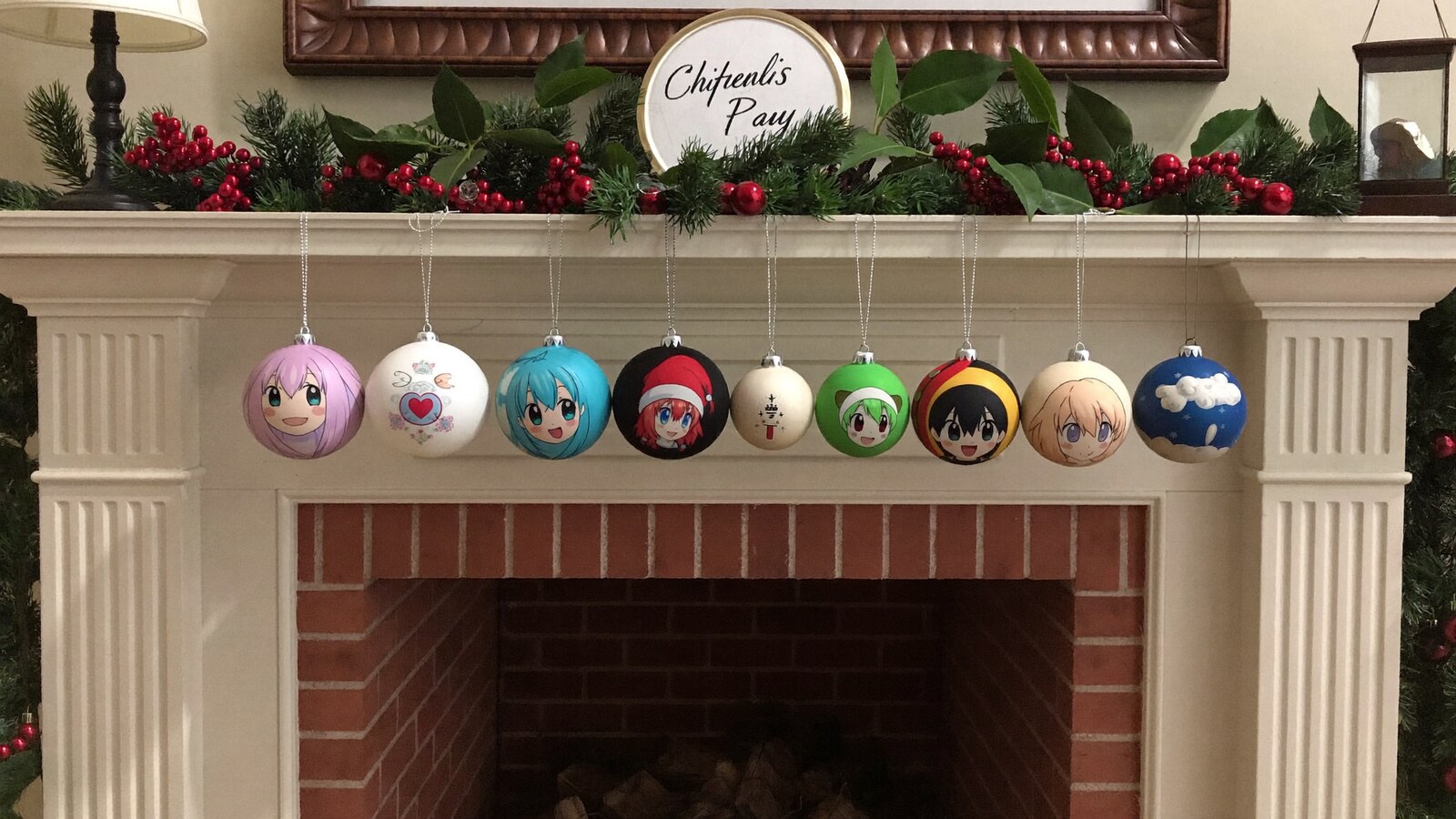 Anime-inspired christmas bauble ornaments styled in a natural daylight scene