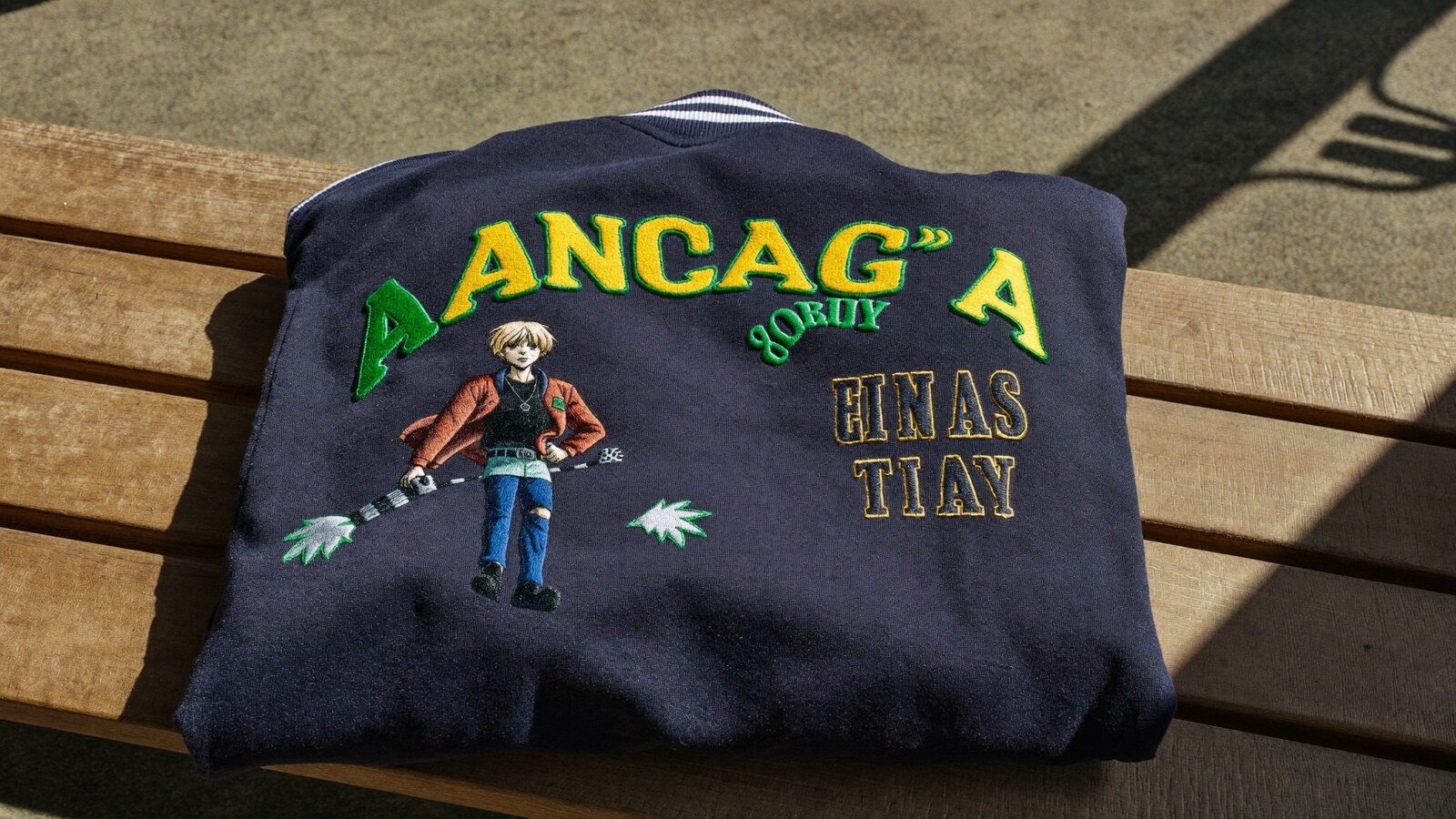 Anime-inspired custom embroidered styled in a natural daylight scene