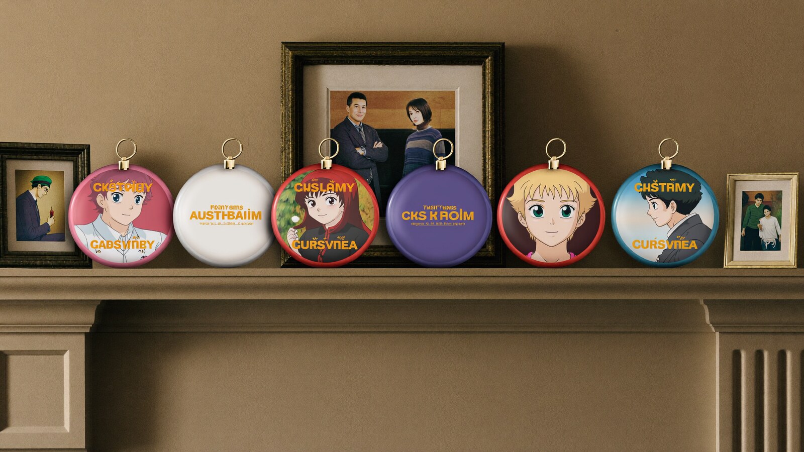 Anime-inspired custom name hologram ornaments styled in a natural daylight scene