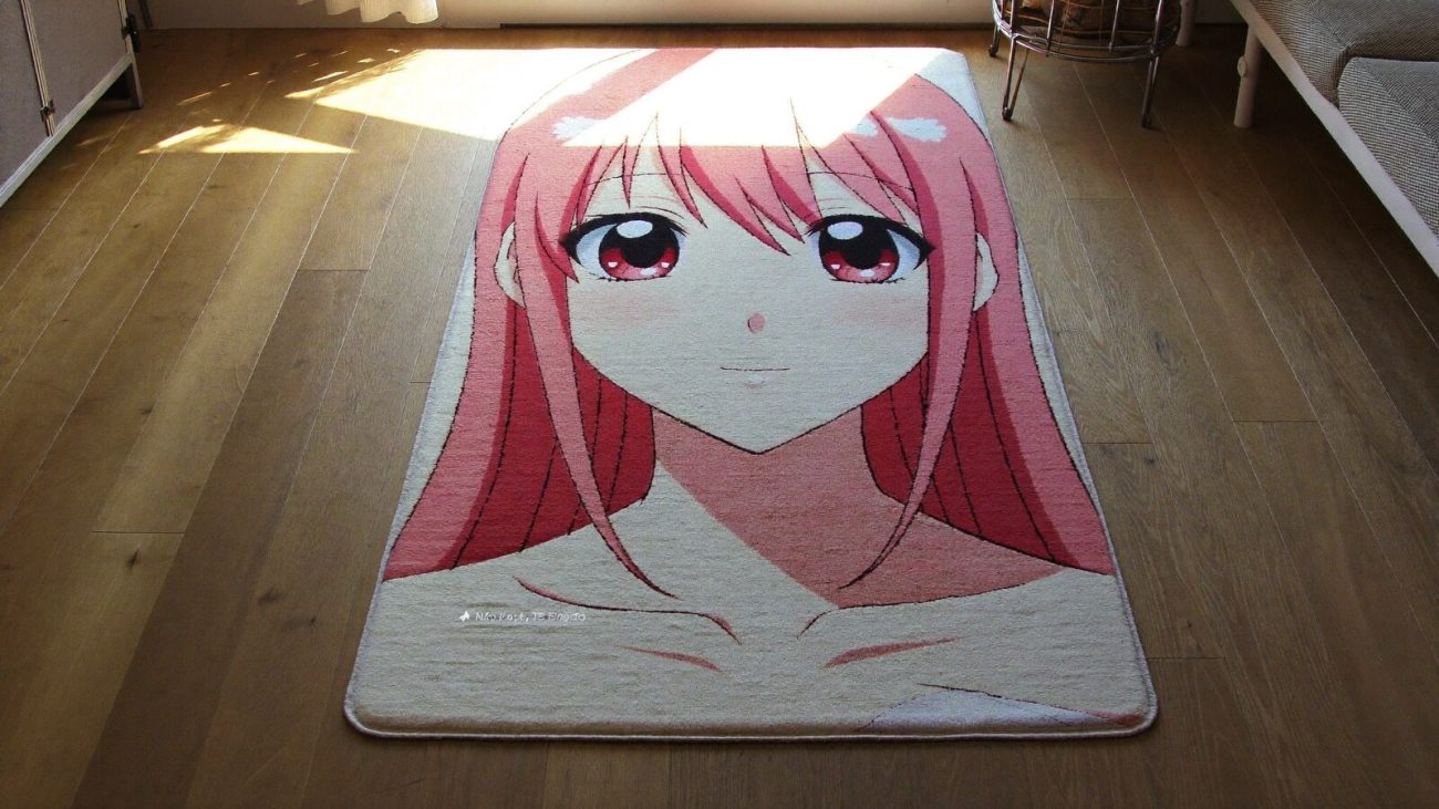 Anime-inspired custom rugs styled in a cinematic scene