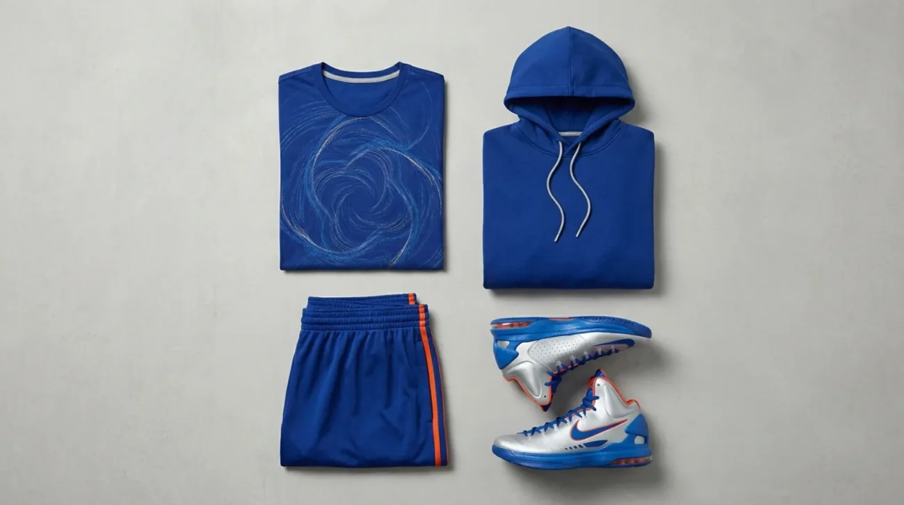 Dragon Ball Super shirt apparel flat lay in divine blue and orange