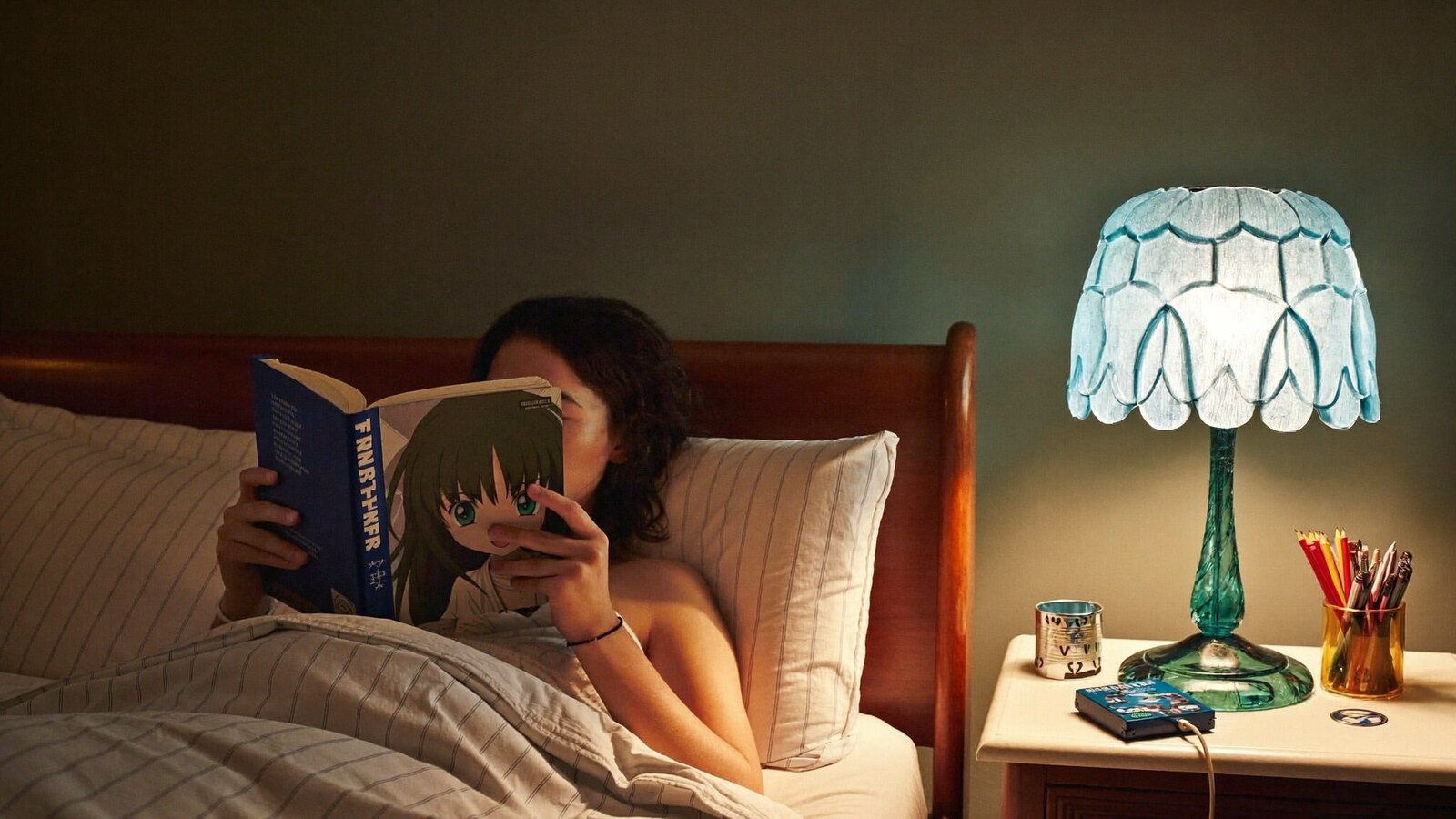 Anime-inspired epoxy lamp styled in a natural daylight scene