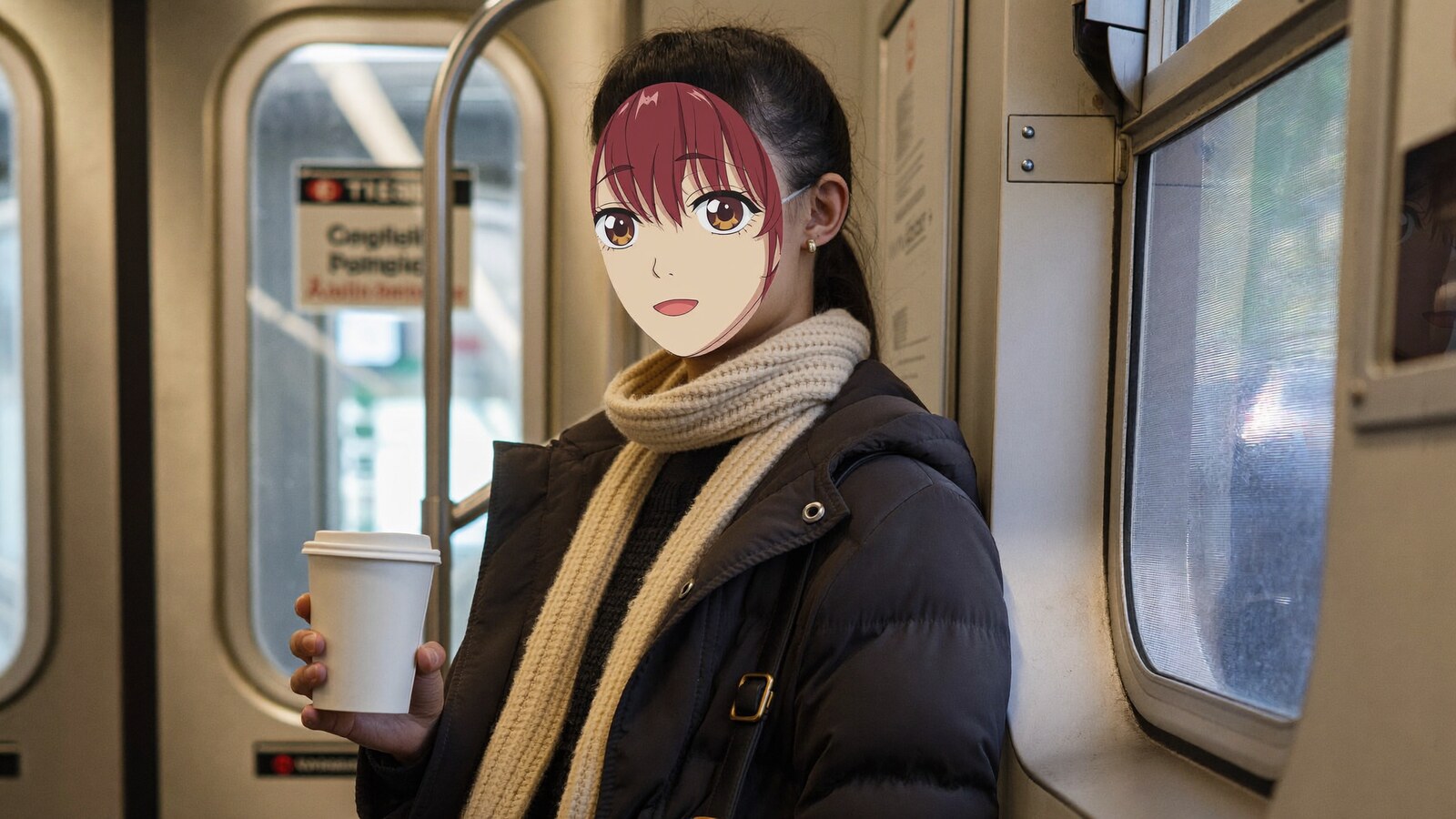 Anime-inspired face masks styled in a natural daylight scene