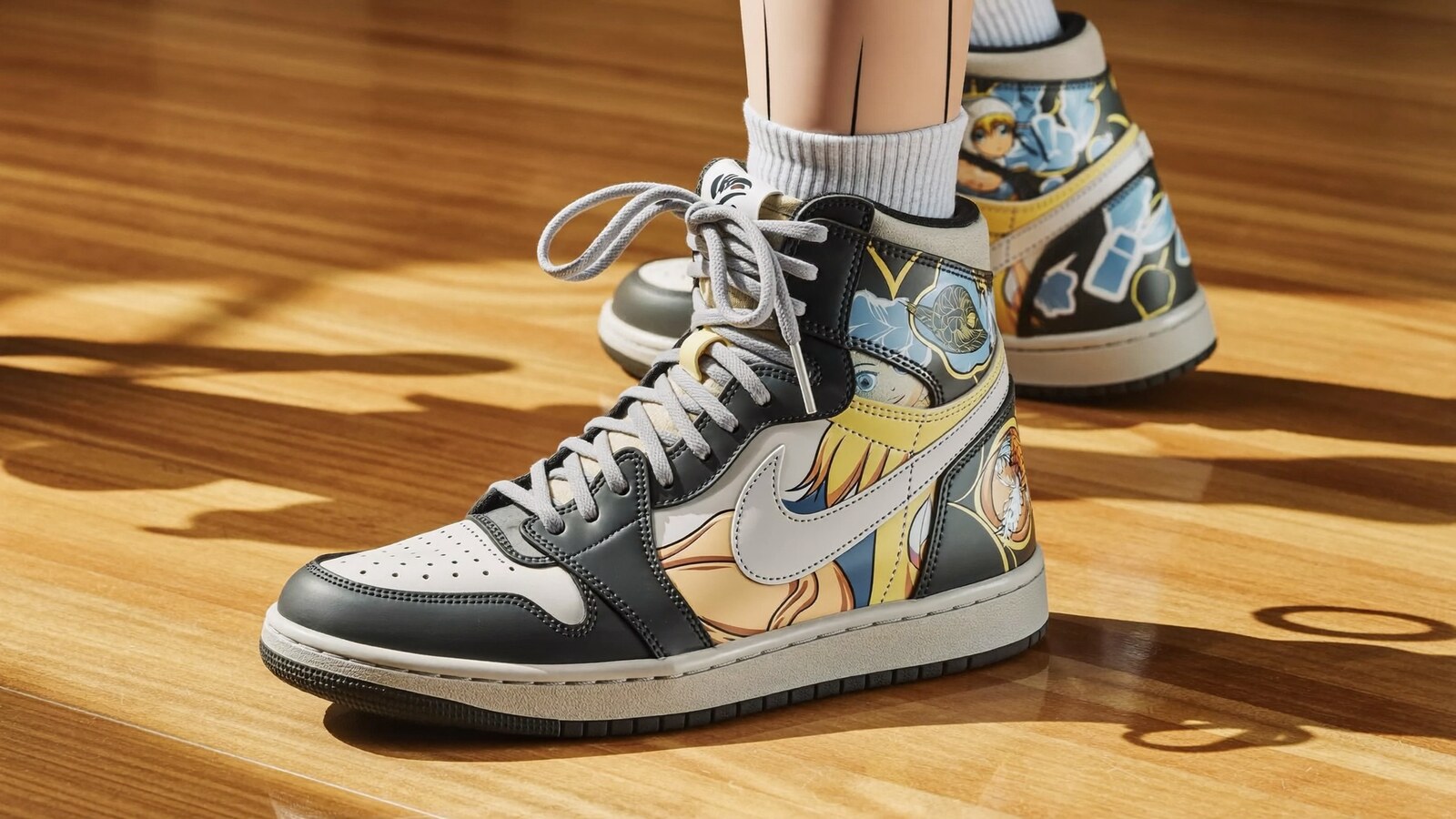 Anime-inspired force 1 high shoes styled in a natural daylight scene