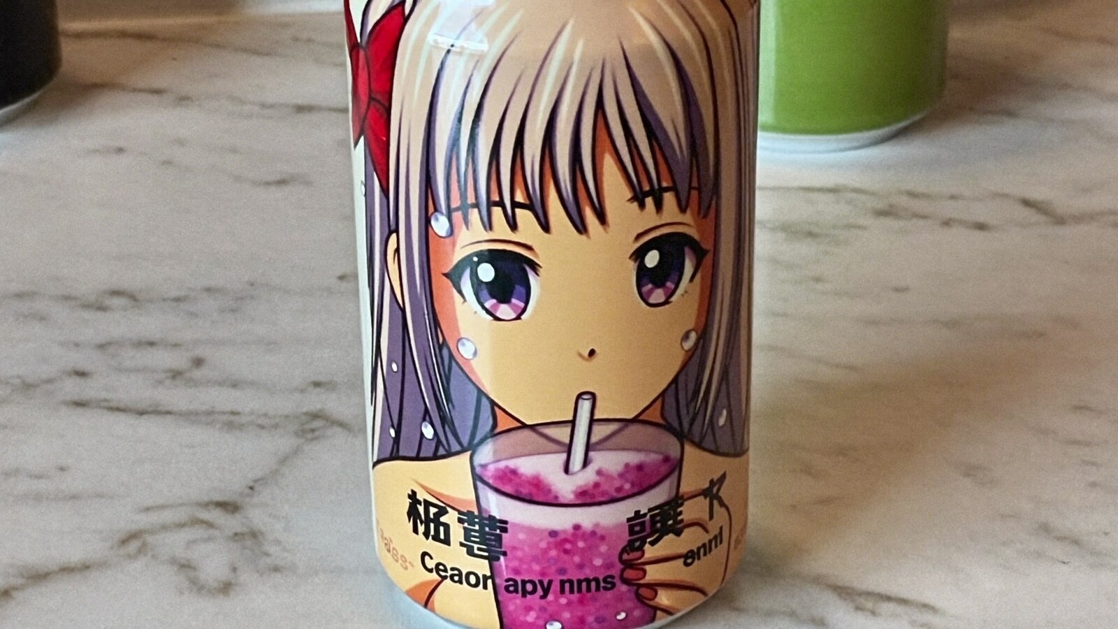 Person wearing an anime-inspired glass can in an editorial scene