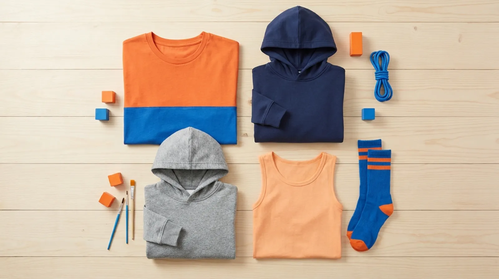 Gohan shirt tee tank and kids hoodie flat lay in orange and blue Dragon Ball Z colors