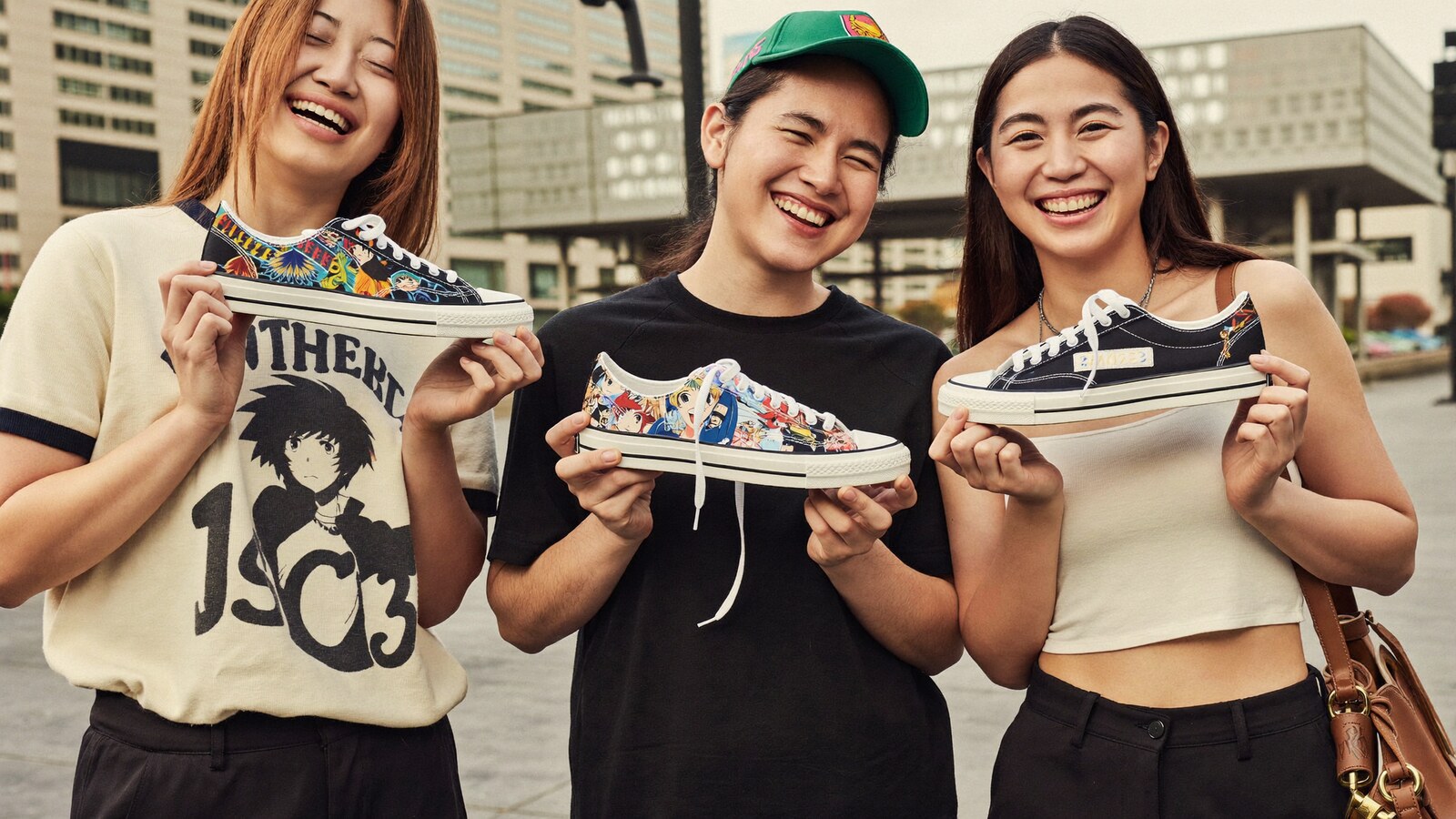 Anime-inspired jd1 shoes in a social or layered scene with friends