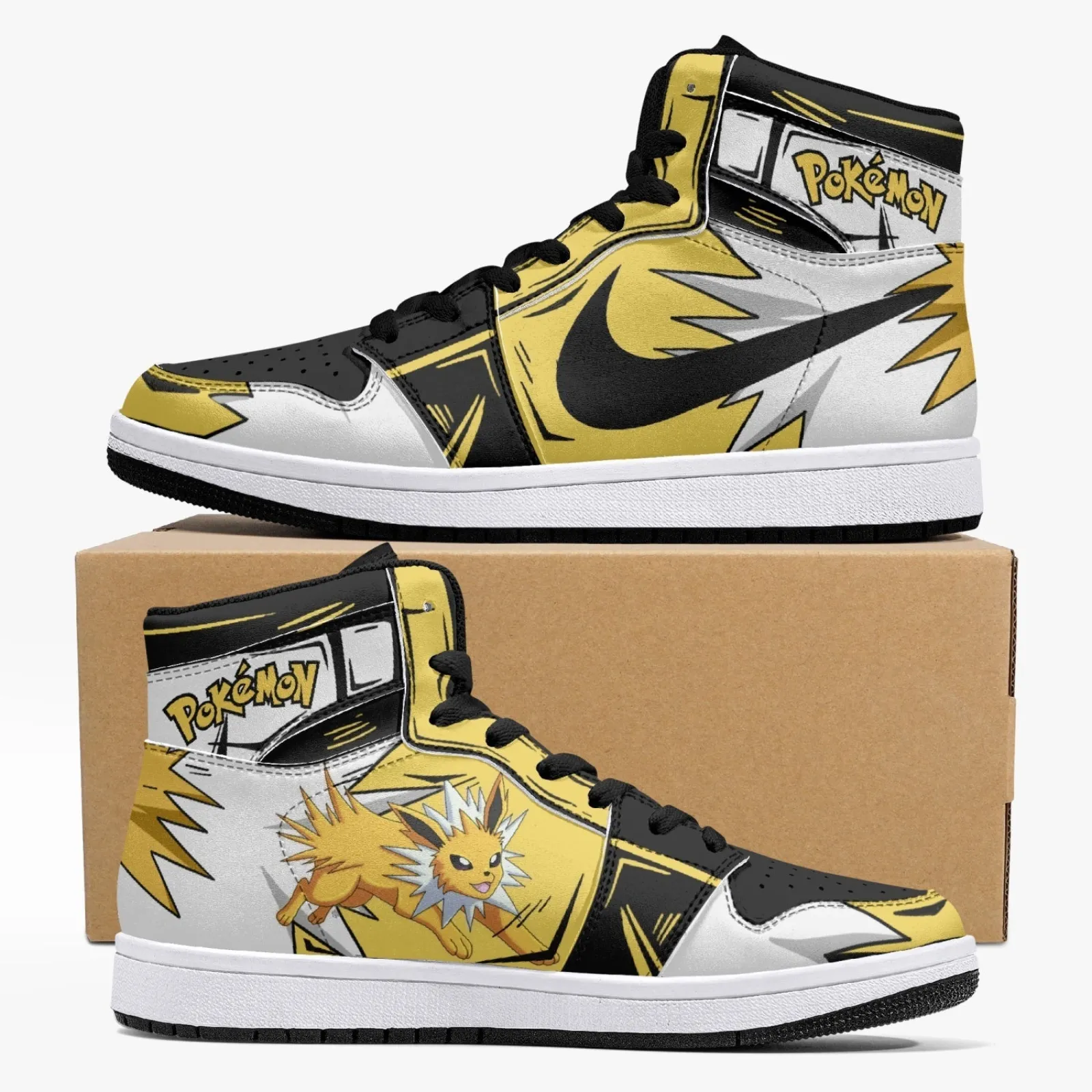 Jolteon Pokemon Mid 1 basketball shoes in electric yellow