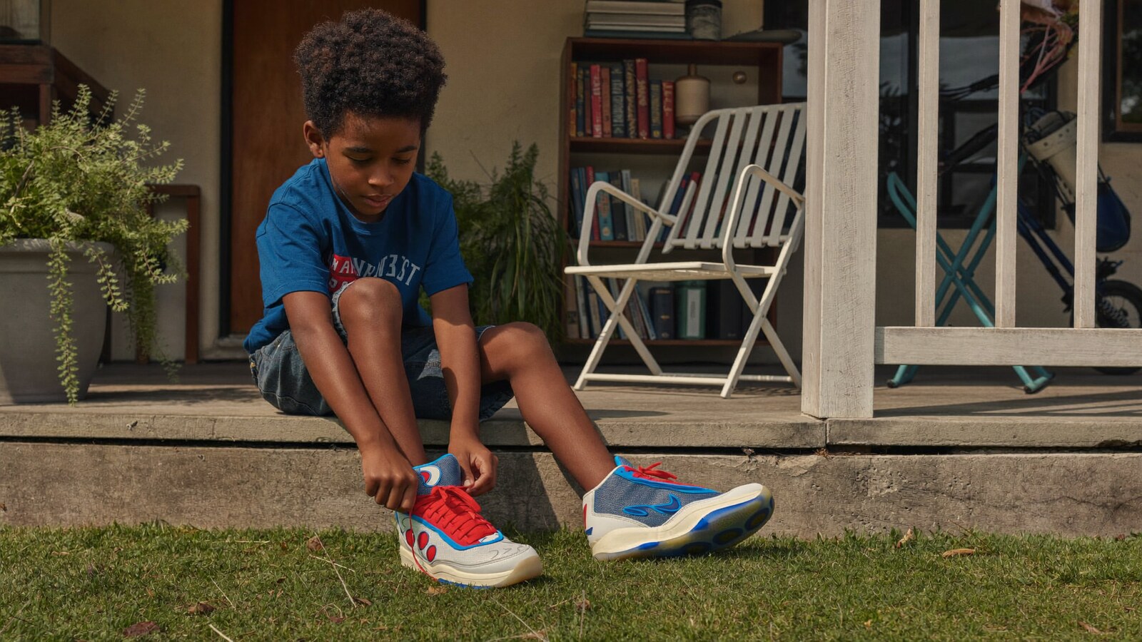 Anime-inspired kids mid 1 basketball shoes styled in a natural daylight scene