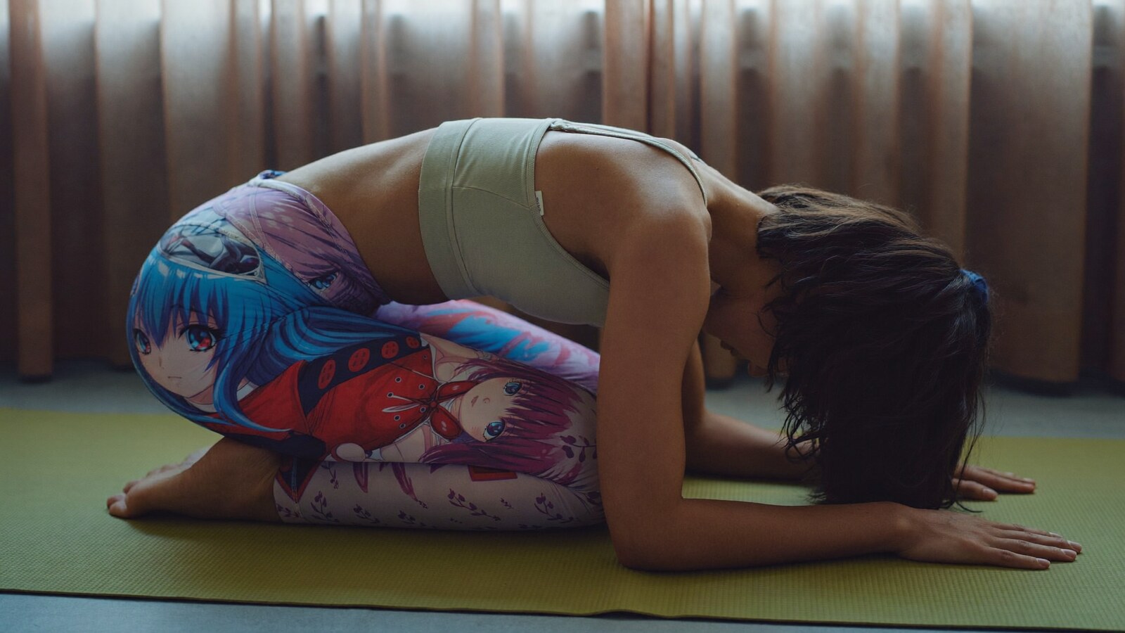 Anime-inspired leggings tights styled in a natural daylight scene