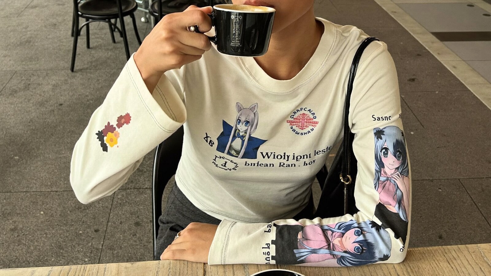 Anime-inspired long sleeve shirts styled in a natural daylight scene