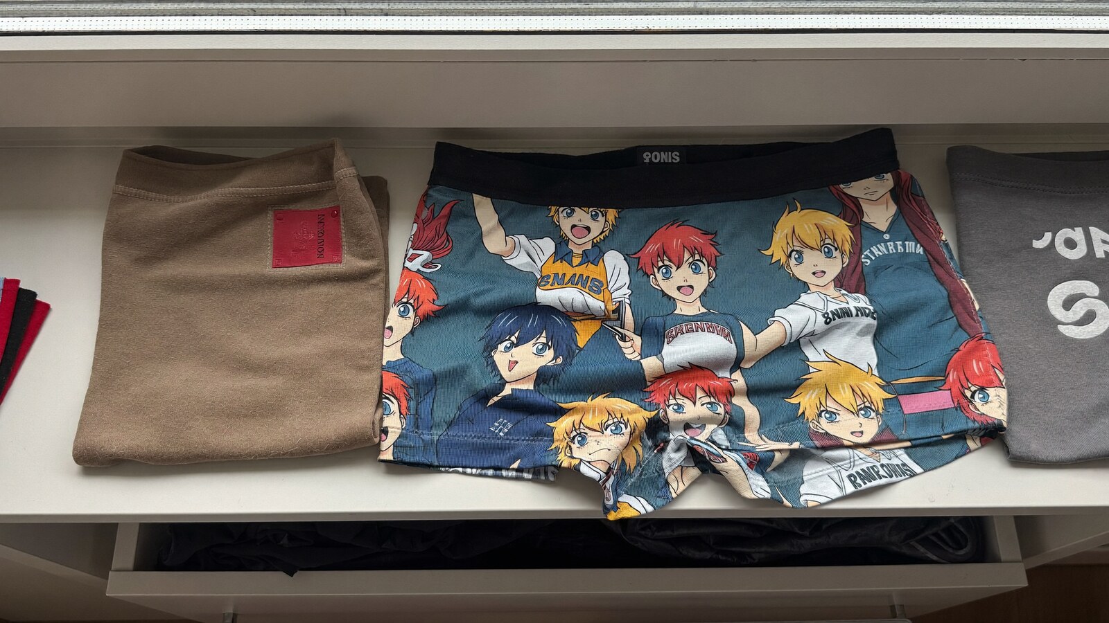 Anime-inspired men's boxer briefs styled in a natural daylight scene